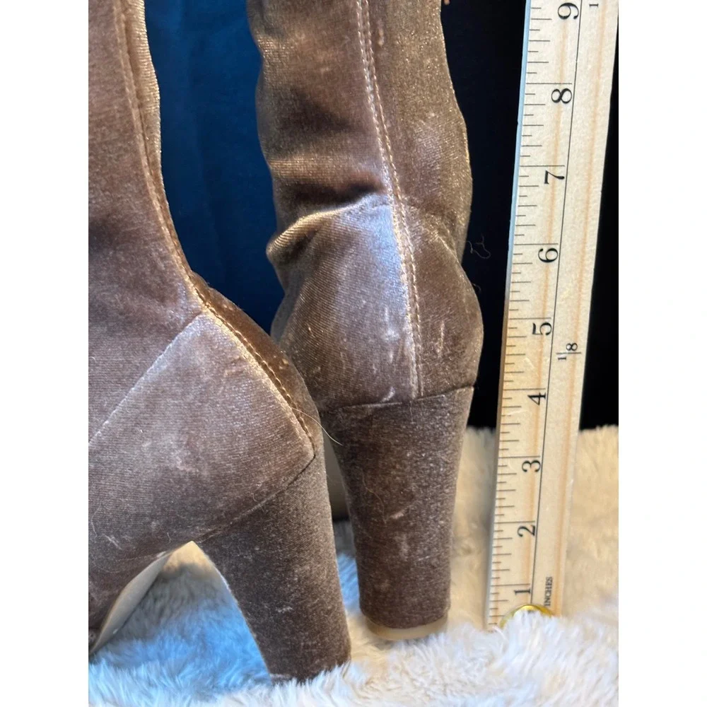 Taupe Velvet Over The Knee Thigh High Block Heel Boots Size 8 like New!